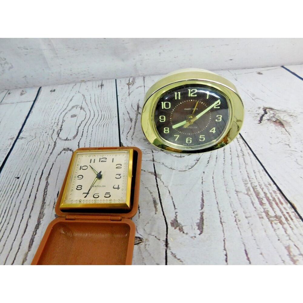 Vintage Westclox Baby Ben & Pocket Westclox Windup Analog Clock Lot Gold